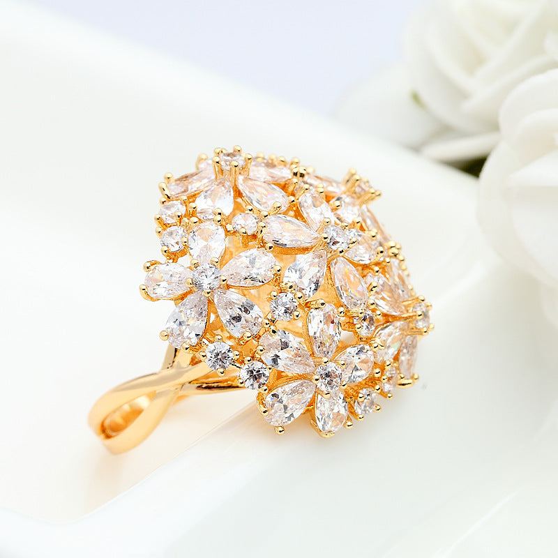 Gold Plated Pear Cut Cubic Zirconia Cluster Ring AAA1314