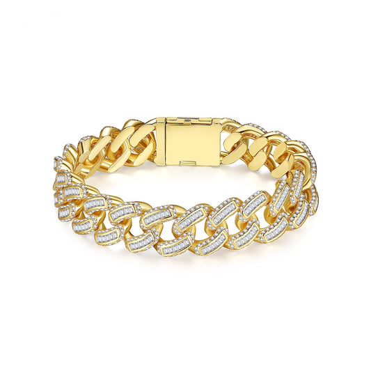 Hip Hop Gold Plated Cubic Zirconia Cuban Link Bracelet AAA1316