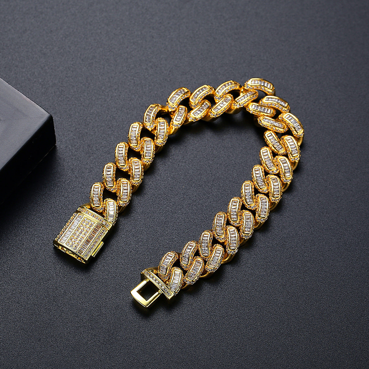 Hip Hop Gold Plated Cubic Zirconia Cuban Link Bracelet AAA1316