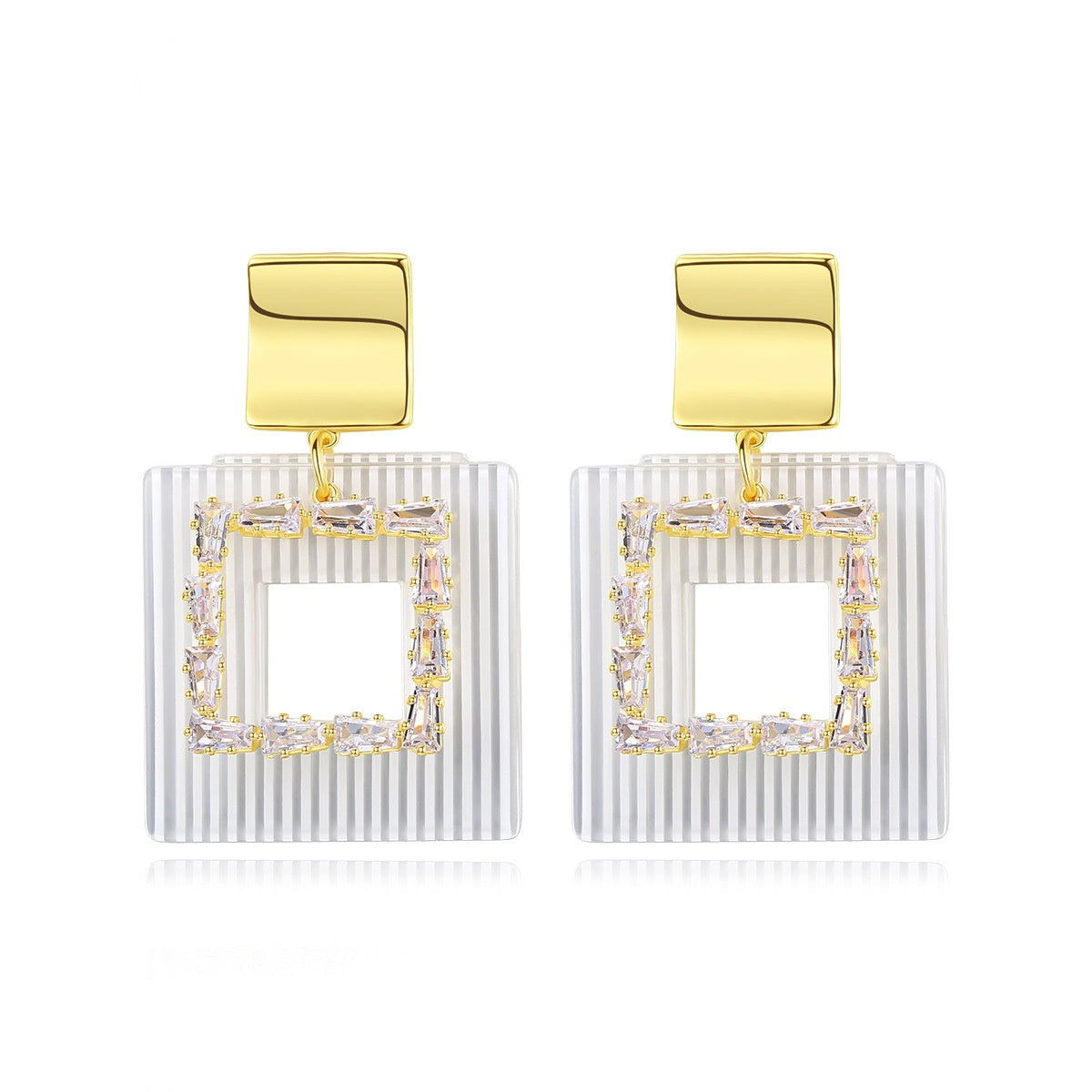 Modern Gold Plated Hollow Square Dangle Drop Statement Earrings AAA1360