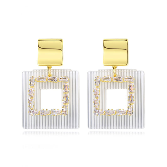 Modern Gold Plated Hollow Square Dangle Drop Statement Earrings AAA1360