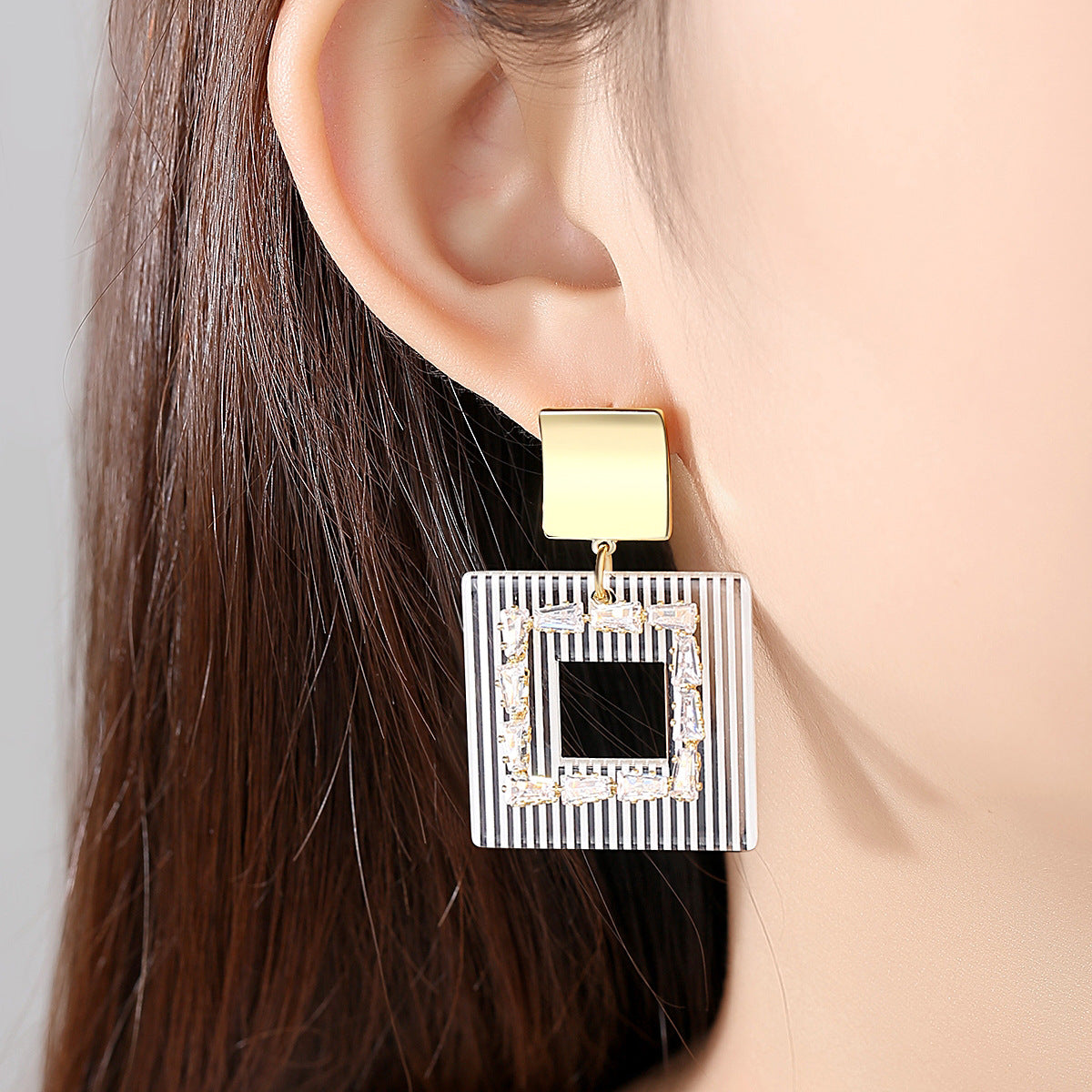 Modern Gold Plated Hollow Square Dangle Drop Statement Earrings AAA1360