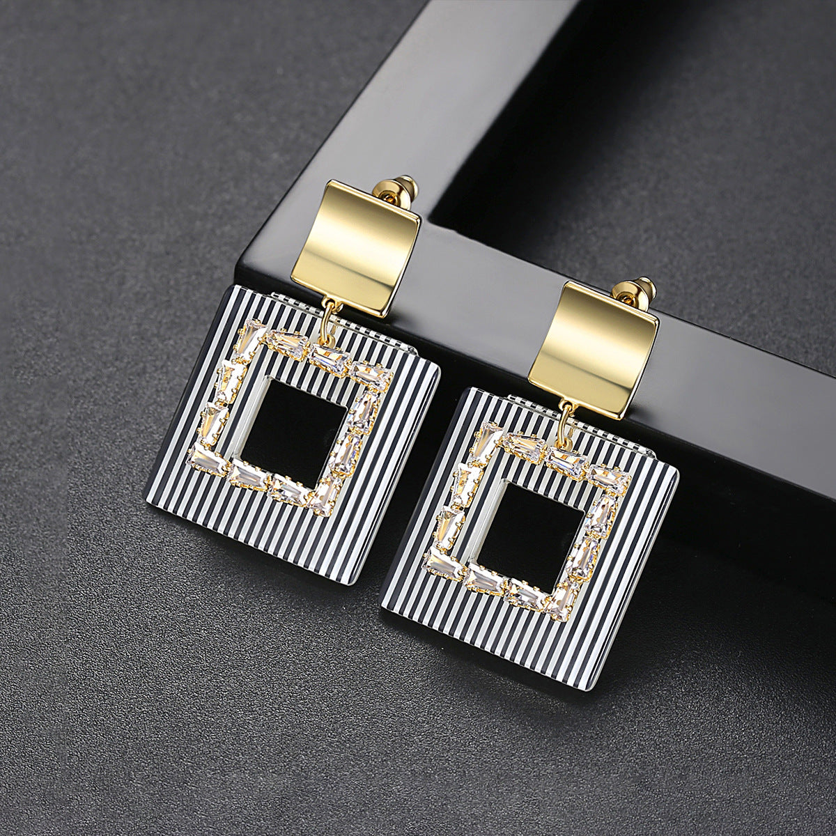 Modern Gold Plated Hollow Square Dangle Drop Statement Earrings AAA1360
