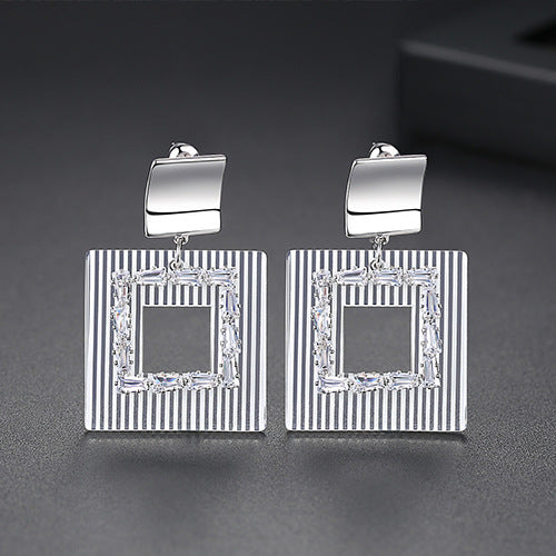 Modern Gold Plated Hollow Square Dangle Drop Statement Earrings AAA1360