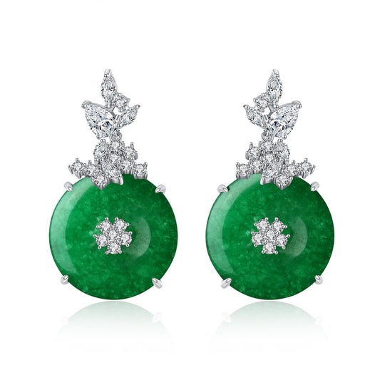 White Gold Plated Faux Jade Dangle Drop Earrings AAA1386