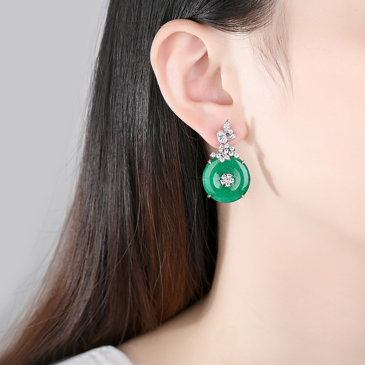 White Gold Plated Faux Jade Dangle Drop Earrings AAA1386