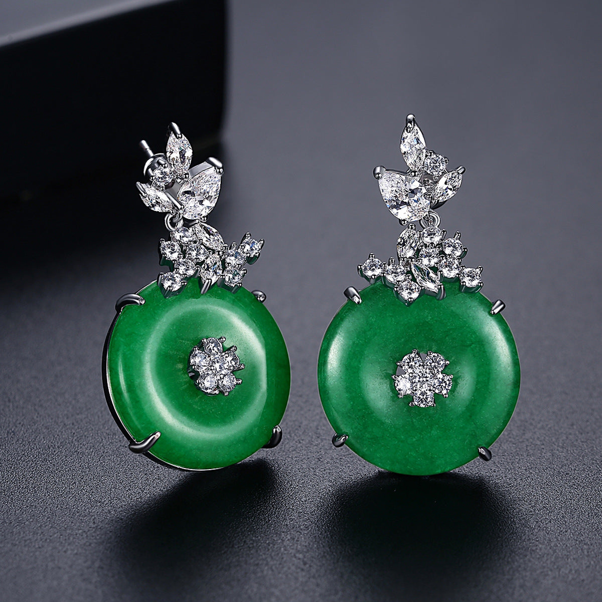 White Gold Plated Faux Jade Dangle Drop Earrings AAA1386