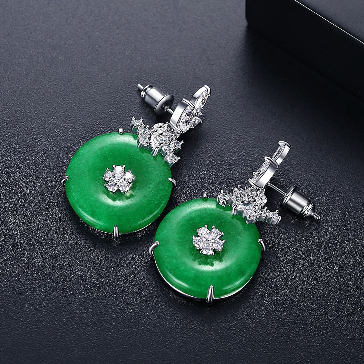 White Gold Plated Faux Jade Dangle Drop Earrings AAA1386