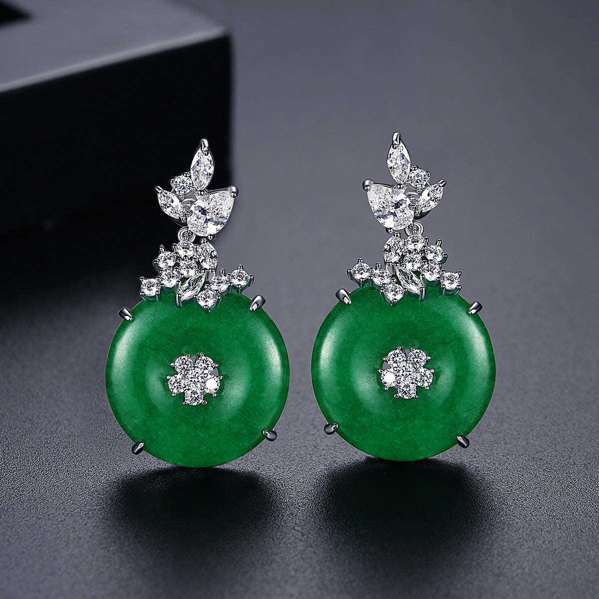 White Gold Plated Faux Jade Dangle Drop Earrings AAA1386