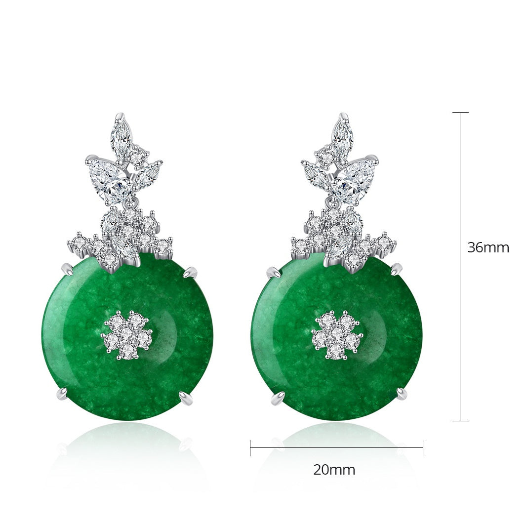White Gold Plated Faux Jade Dangle Drop Earrings AAA1386