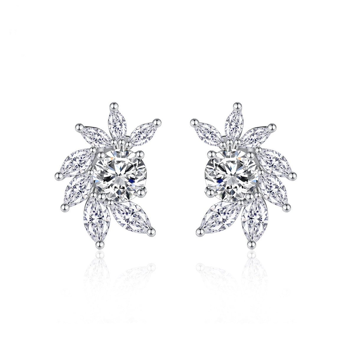 White Gold Plated Marquise & Round Cubic Zirconia Stud Earrings AAA1391