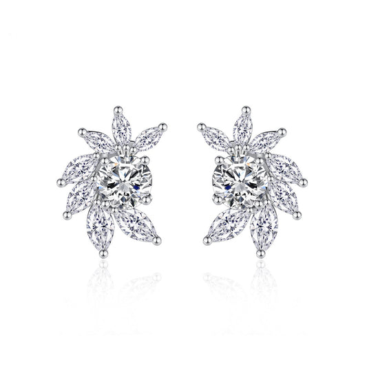 White Gold Plated Marquise & Round Cubic Zirconia Stud Earrings AAA1391
