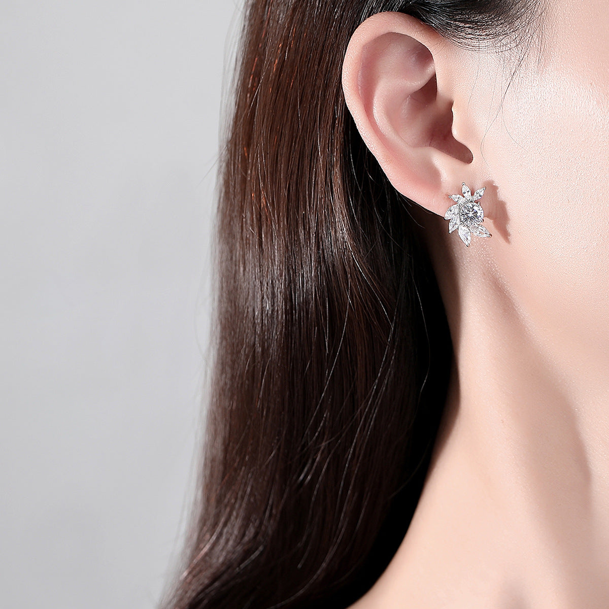 White Gold Plated Marquise & Round Cubic Zirconia Stud Earrings AAA1391