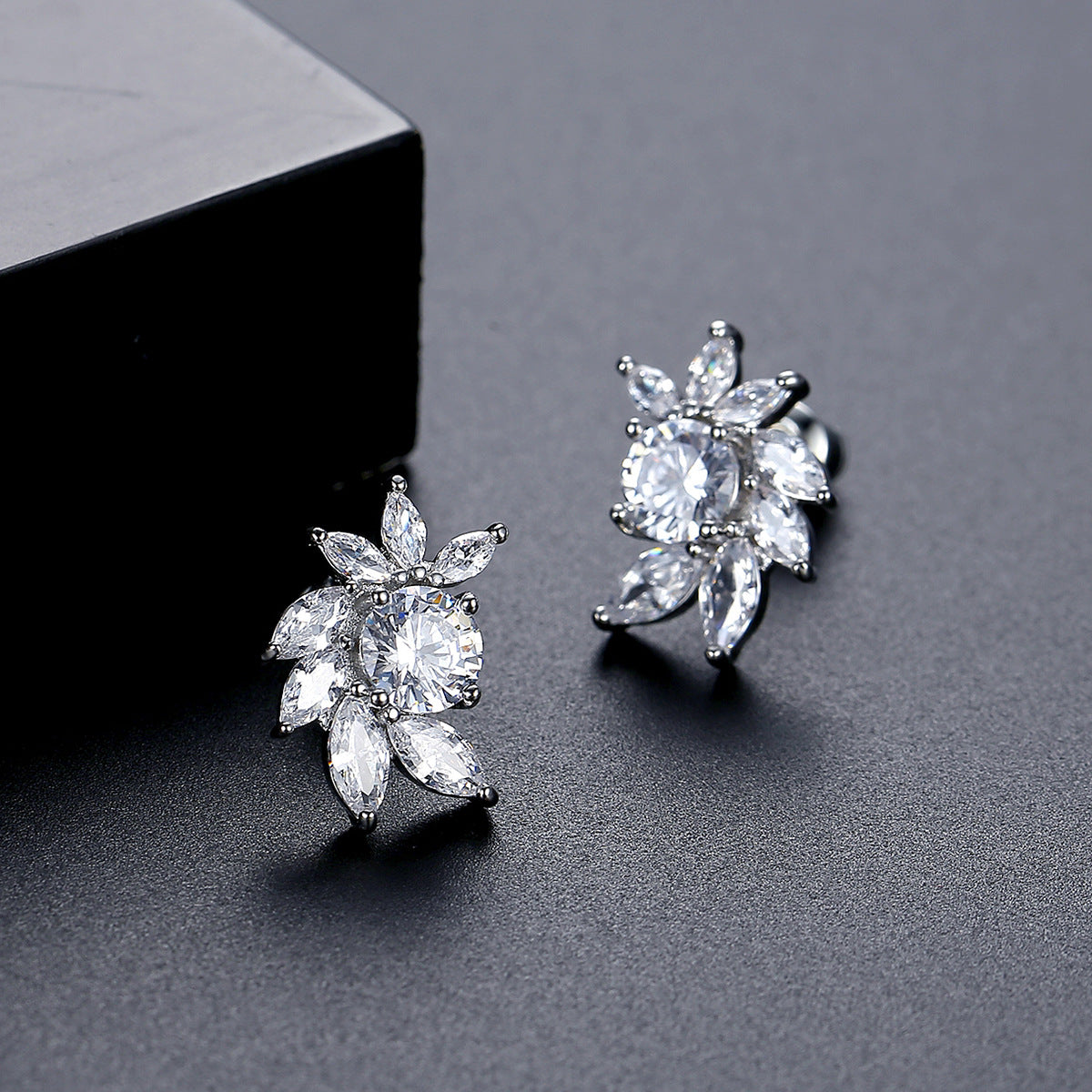 White Gold Plated Marquise & Round Cubic Zirconia Stud Earrings AAA1391