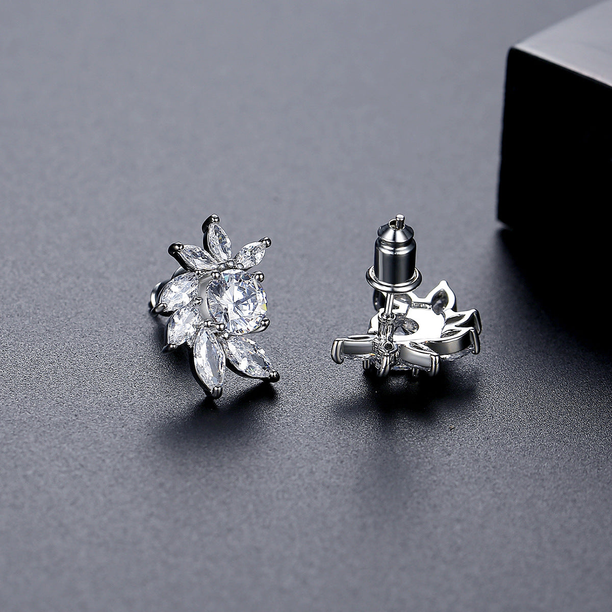 White Gold Plated Marquise & Round Cubic Zirconia Stud Earrings AAA1391