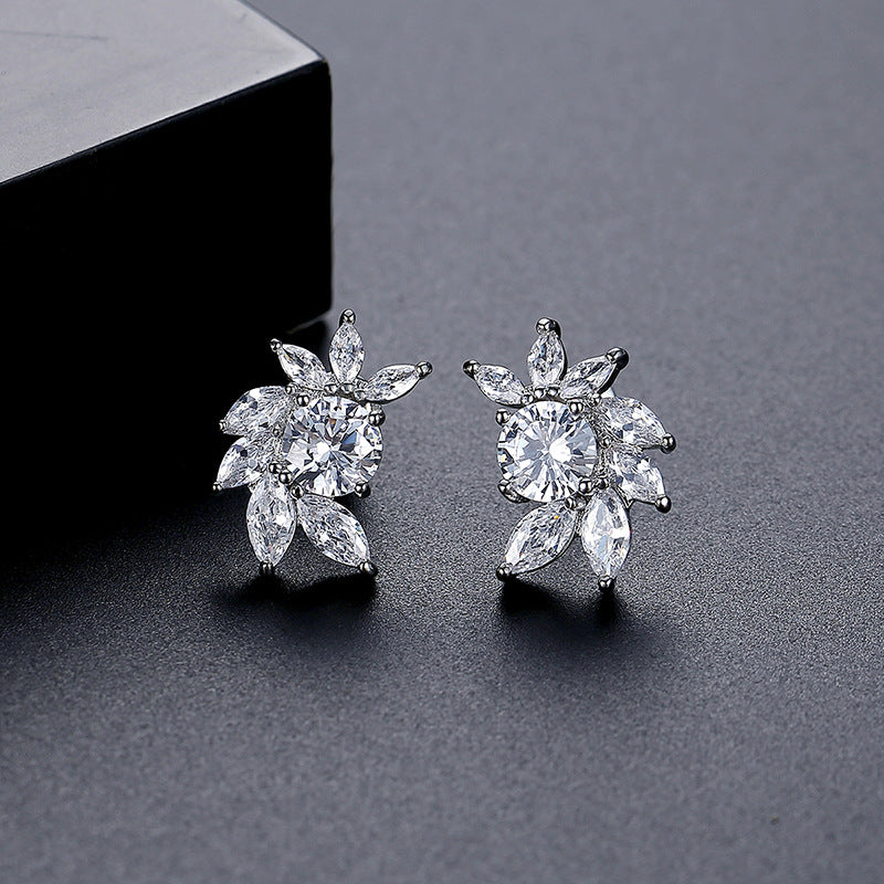 White Gold Plated Marquise & Round Cubic Zirconia Stud Earrings AAA1391