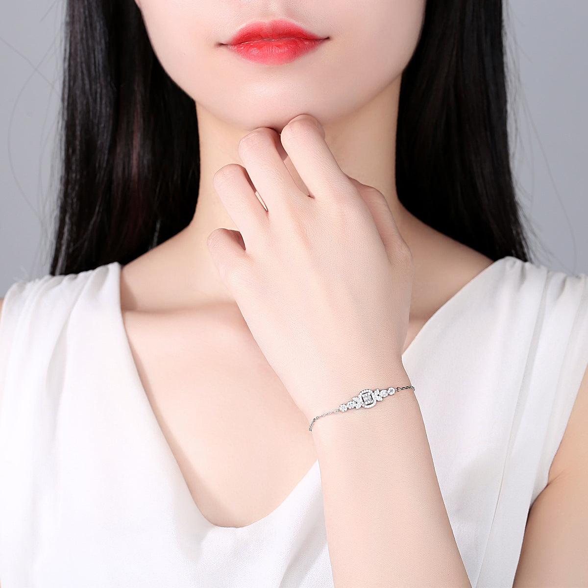 White Gold Plated Cubic Zirconia Chain Bracelet AAA1473