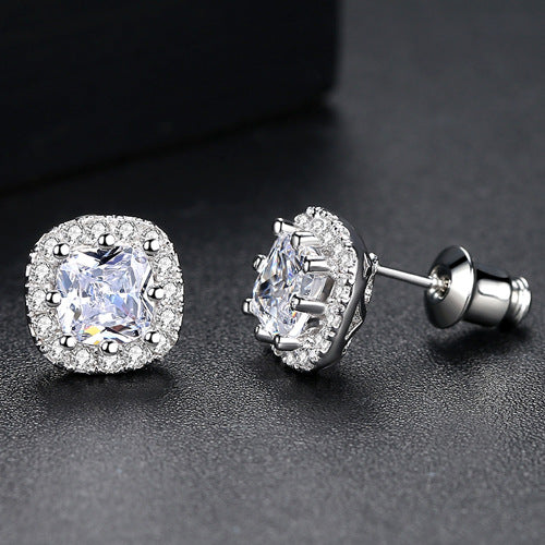 White Gold Plated Green Square Cubic Zirconia Stud Earrings AAA1544