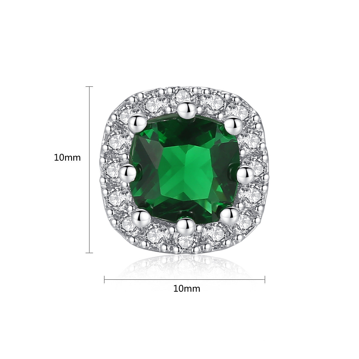 White Gold Plated Green Square Cubic Zirconia Stud Earrings AAA1544