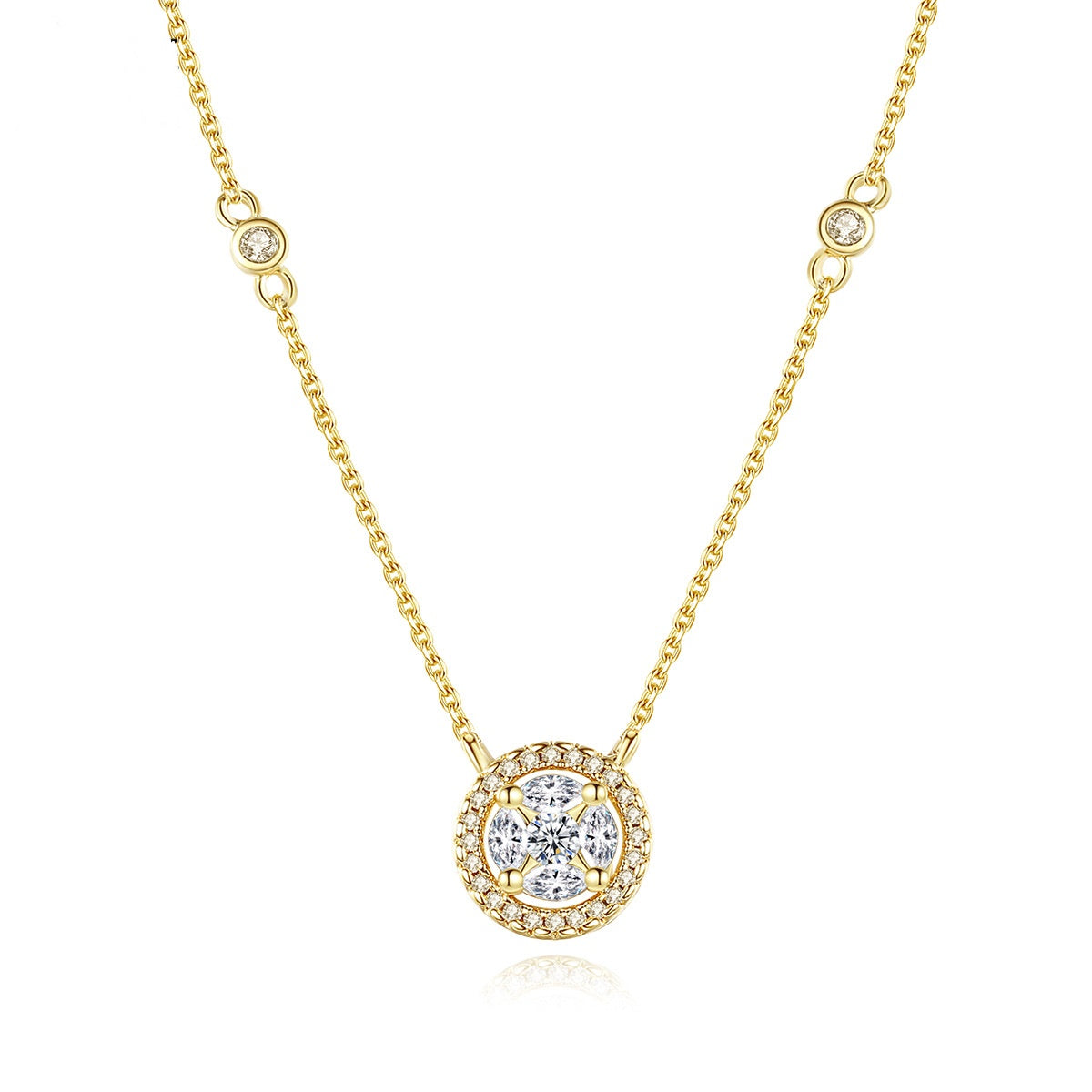 Gold Plated Cubic Zirconia Round Pendant Necklace AAA1547