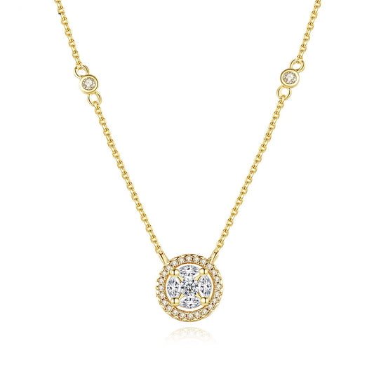Gold Plated Cubic Zirconia Round Pendant Necklace AAA1547