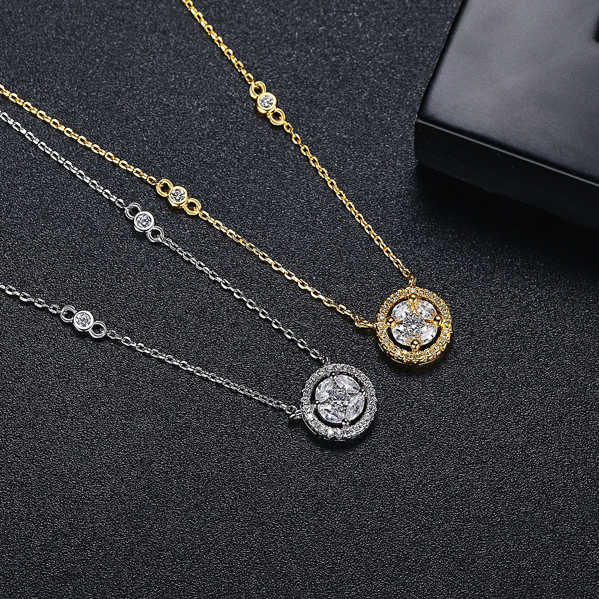Gold Plated Cubic Zirconia Round Pendant Necklace AAA1547