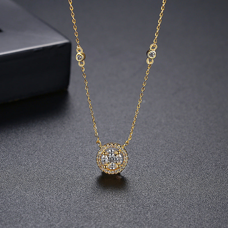 Gold Plated Cubic Zirconia Round Pendant Necklace AAA1547