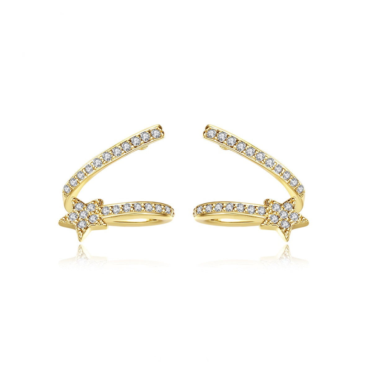 Gold Plated Shooting Star Cubic Zirconia Huggie Earrings AAA1619