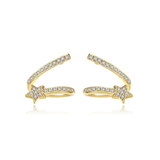 Gold Plated Shooting Star Cubic Zirconia Huggie Earrings AAA1619