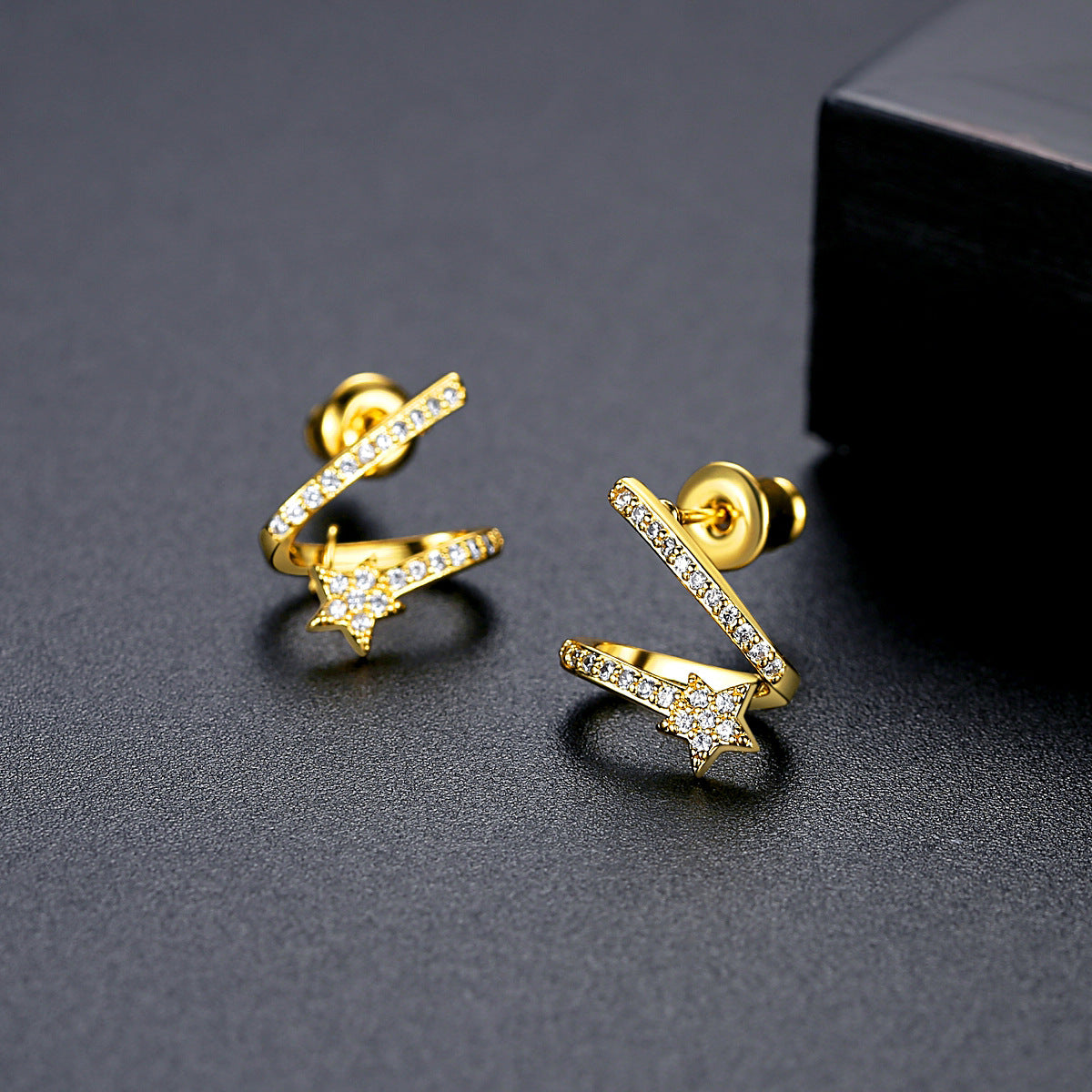 Gold Plated Shooting Star Cubic Zirconia Huggie Earrings AAA1619