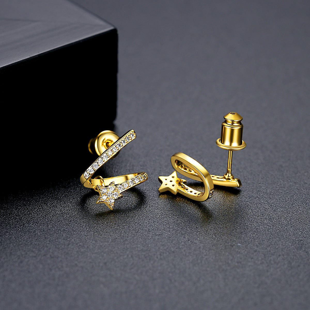 Gold Plated Shooting Star Cubic Zirconia Huggie Earrings AAA1619