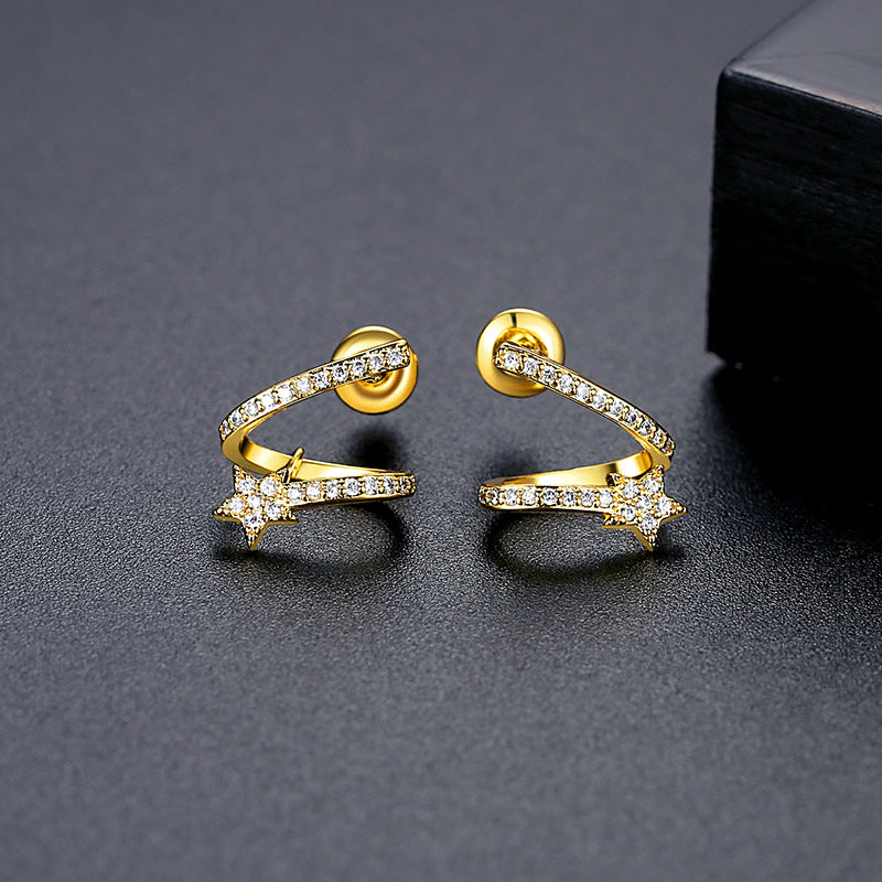 Gold Plated Shooting Star Cubic Zirconia Huggie Earrings AAA1619