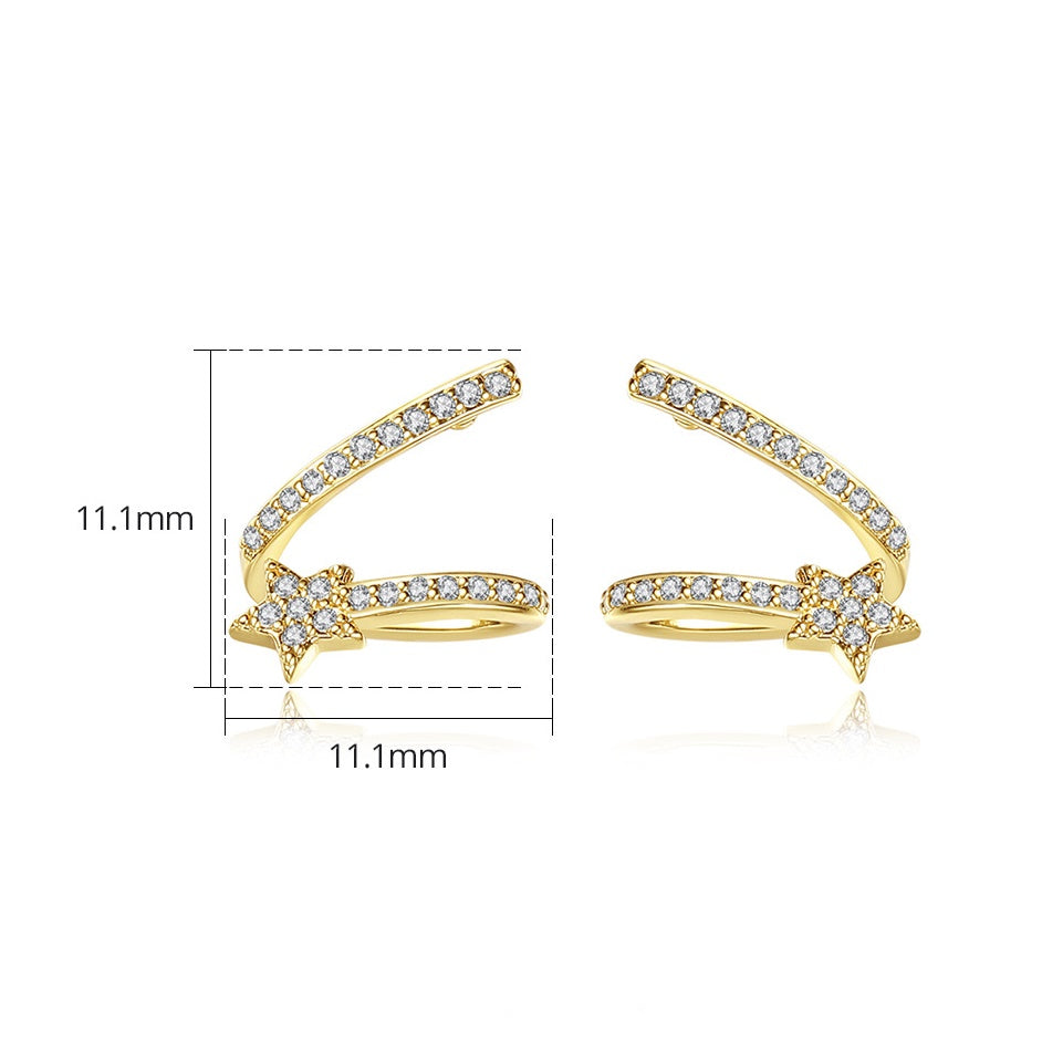 Gold Plated Shooting Star Cubic Zirconia Huggie Earrings AAA1619
