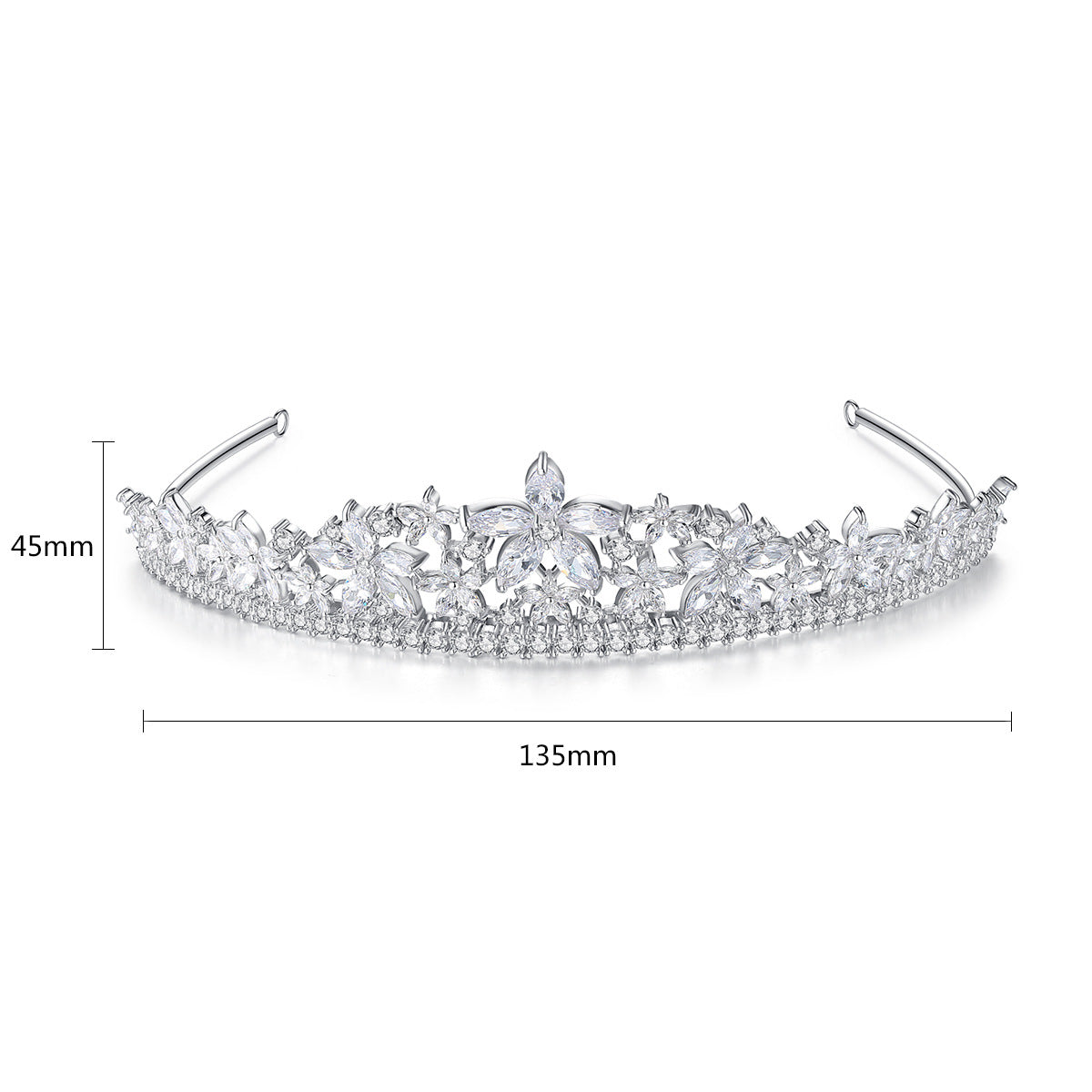White Gold Plated Flower Cubic Zirconia Bridal Wedding Crown AAA1692