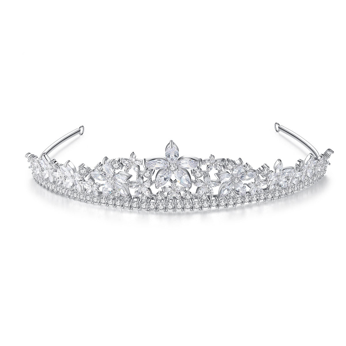 White Gold Plated Flower Cubic Zirconia Bridal Wedding Crown AAA1692