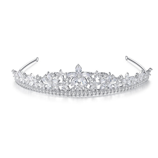 White Gold Plated Flower Cubic Zirconia Bridal Wedding Crown AAA1692