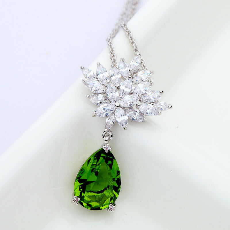 White Gold Plated Cubic Zirconia Pear Drop Pendant Necklace AAA1704