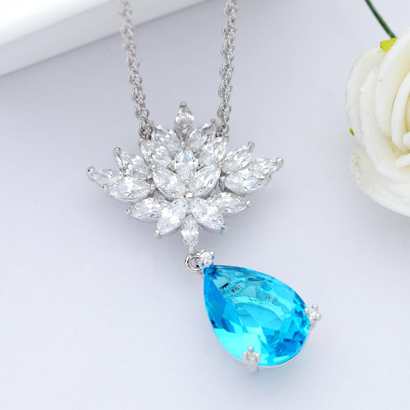 White Gold Plated Cubic Zirconia Pear Drop Pendant Necklace AAA1704