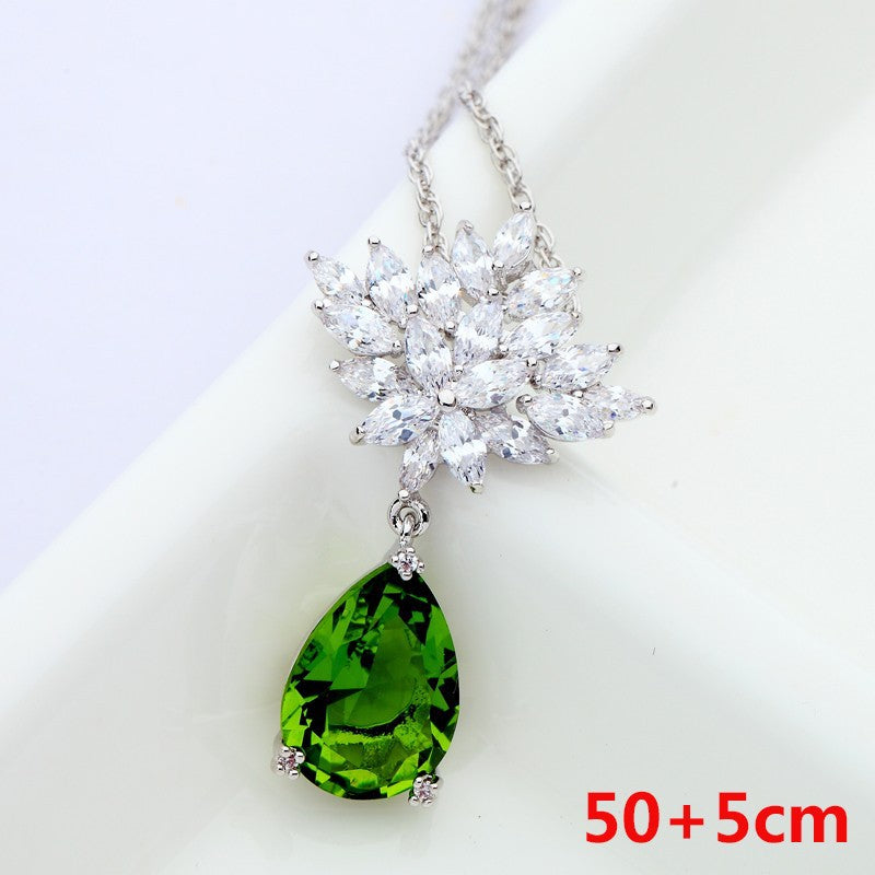 White Gold Plated Cubic Zirconia Pear Drop Pendant Necklace AAA1704