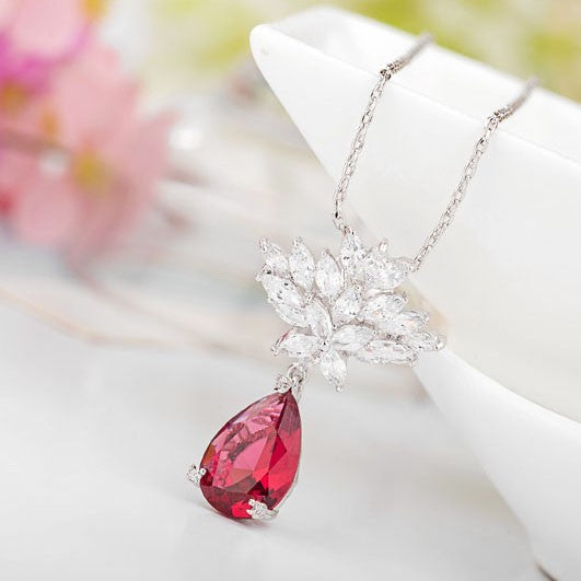 White Gold Plated Cubic Zirconia Pear Drop Pendant Necklace AAA1704