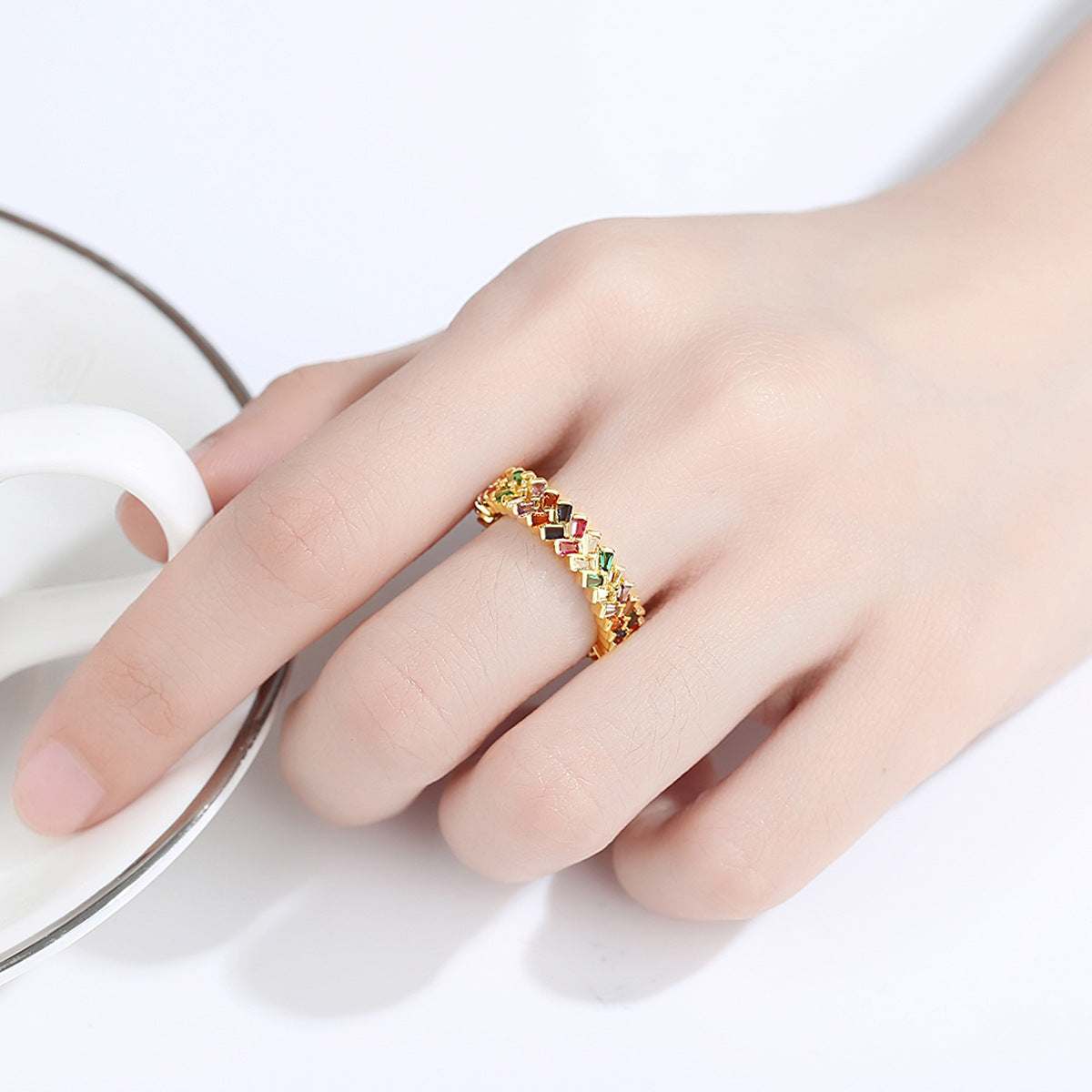 Double Row Mixed Color Cubic Zirconia Ring AAA1718