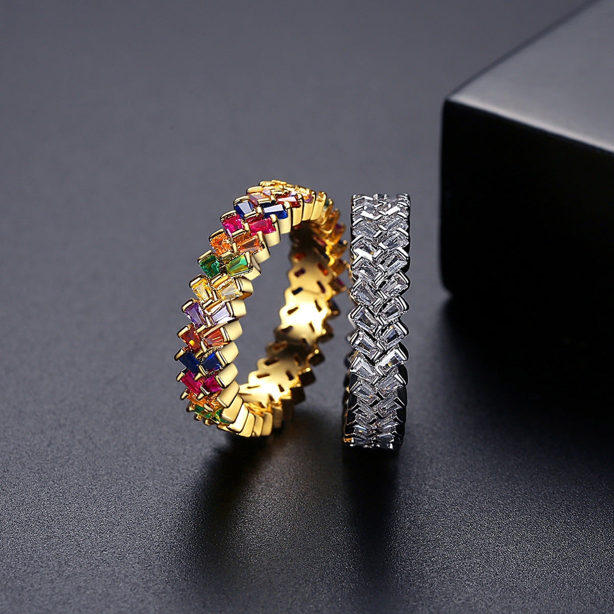 Double Row Mixed Color Cubic Zirconia Ring AAA1718