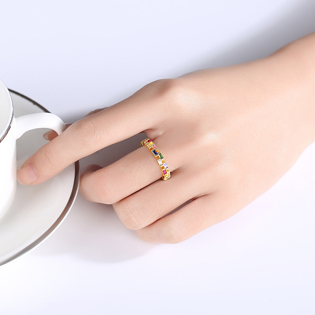 Gold Plated Mixed Color Cubic Zirconia Ring AAA1719