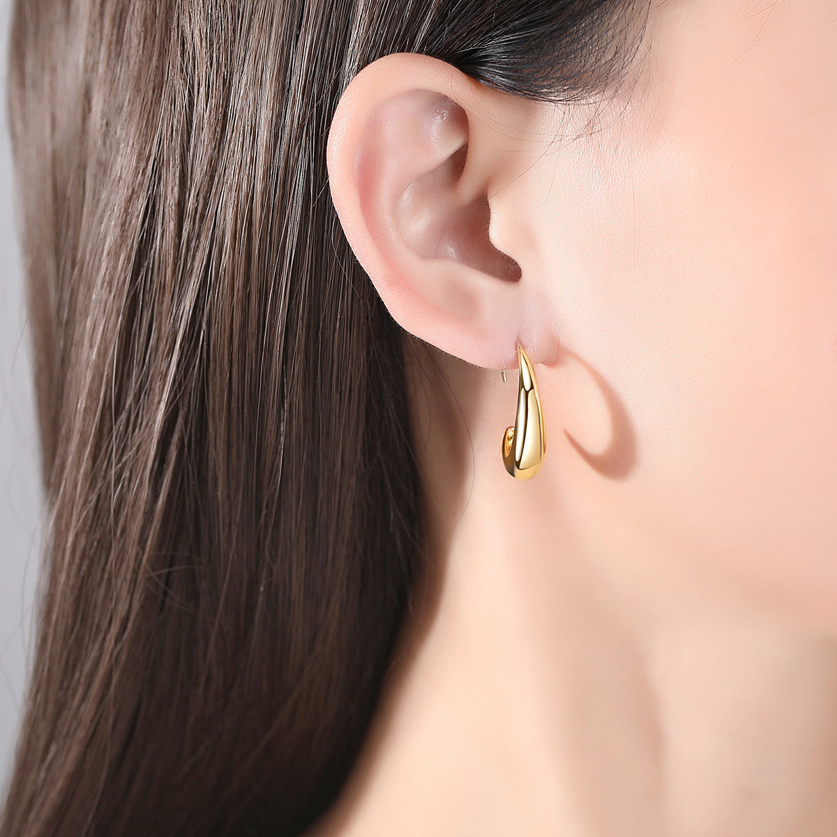 Gold Plated Large Pull Through Teardrop Hoop Earrings AAA1754