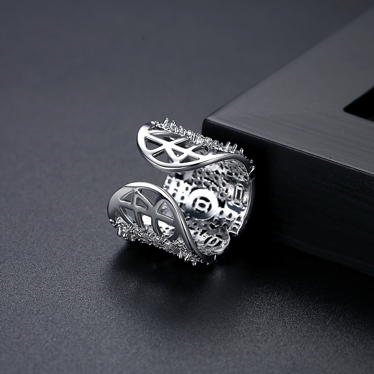 Gold Plated Cluster Cubic Zirconia Long Cuff Statement Ring AAA177