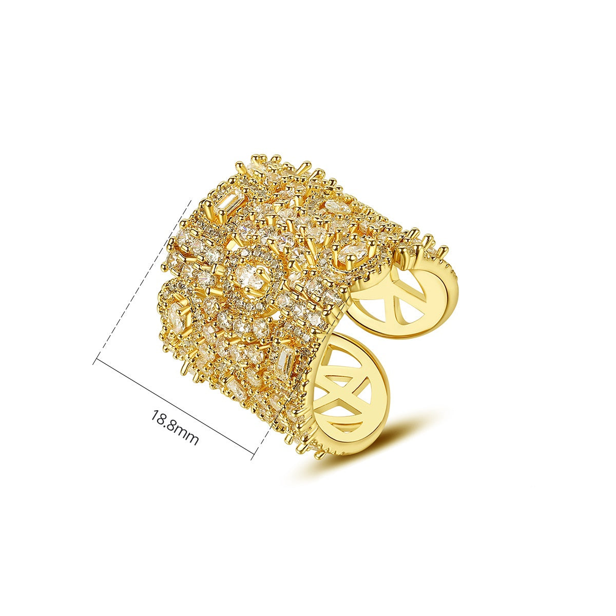 Gold Plated Cluster Cubic Zirconia Long Cuff Statement Ring AAA177