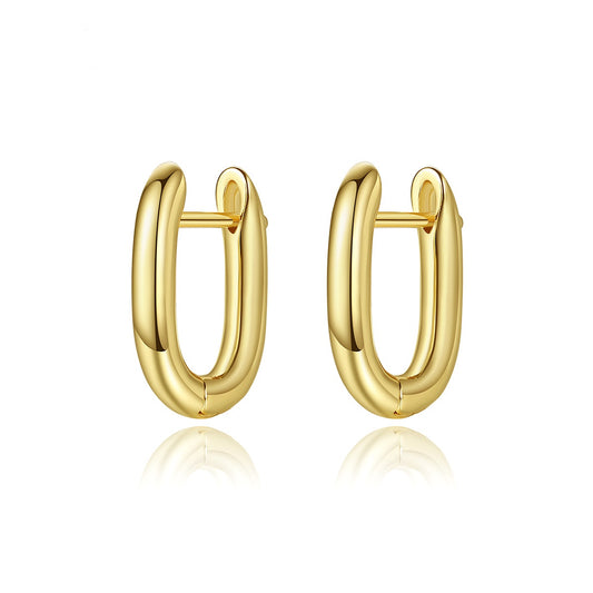 Gold Plated Geometric U-Shape Huggie Hoop Earrings AAA1810