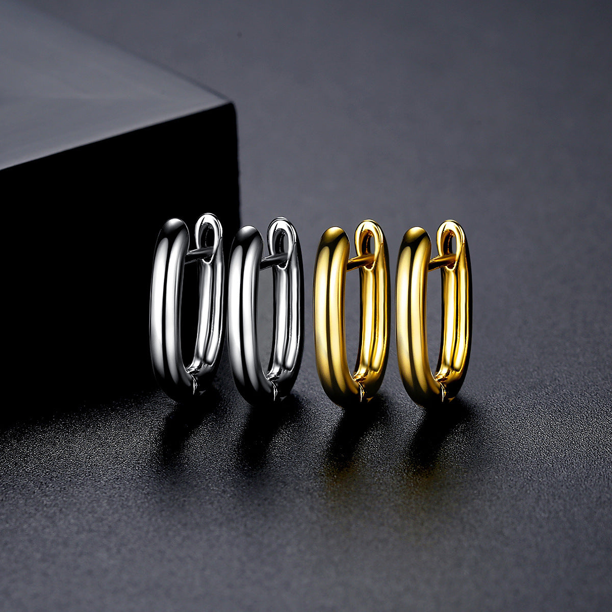 Gold Plated Geometric U-Shape Huggie Hoop Earrings AAA1810