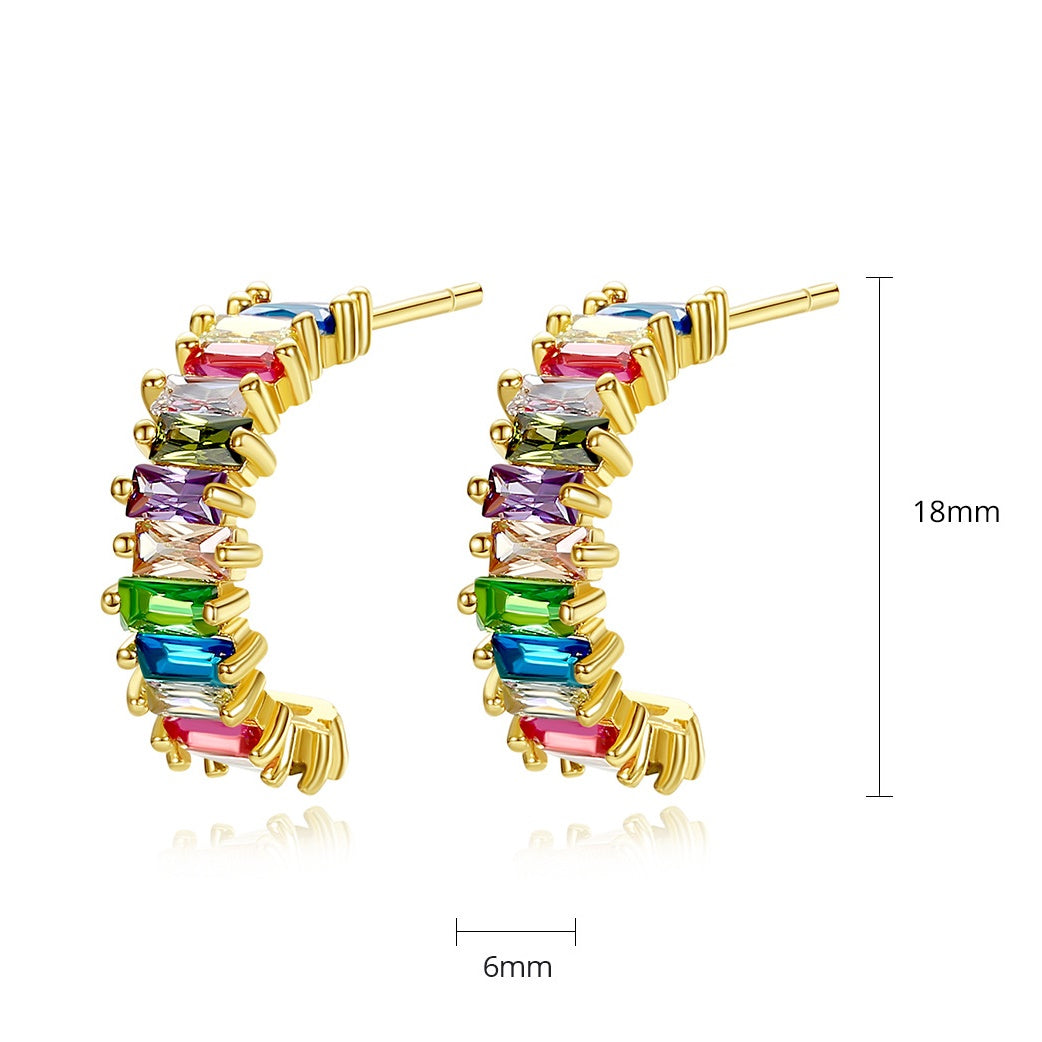 Gold Plated Mixed Color Cubic Zirconia Open C Shape Hoop Earrings AAA1811