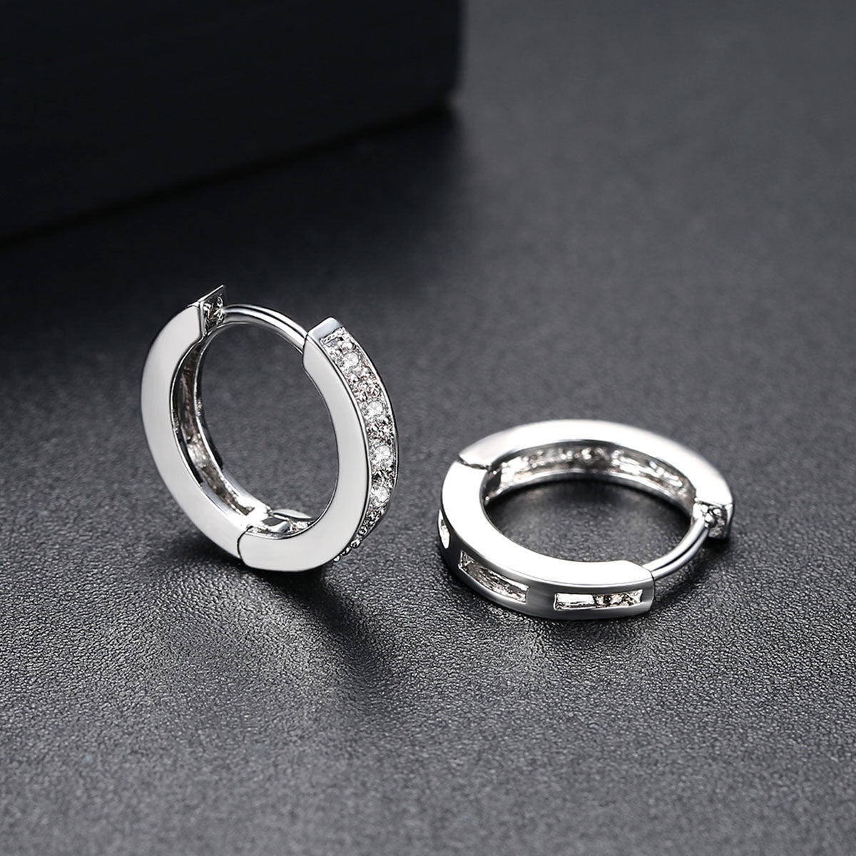 White Gold Plated Cubic Zirconia Huggie Hoop Earrings AAA1835